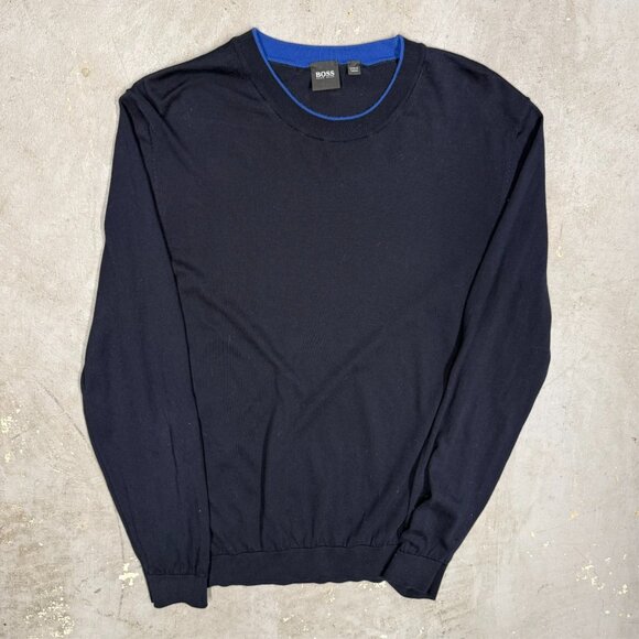 Hugo Boss Sweater Fabello Cotton Knit Lightweight Blue Crewneck XL - Picture 2 of 9